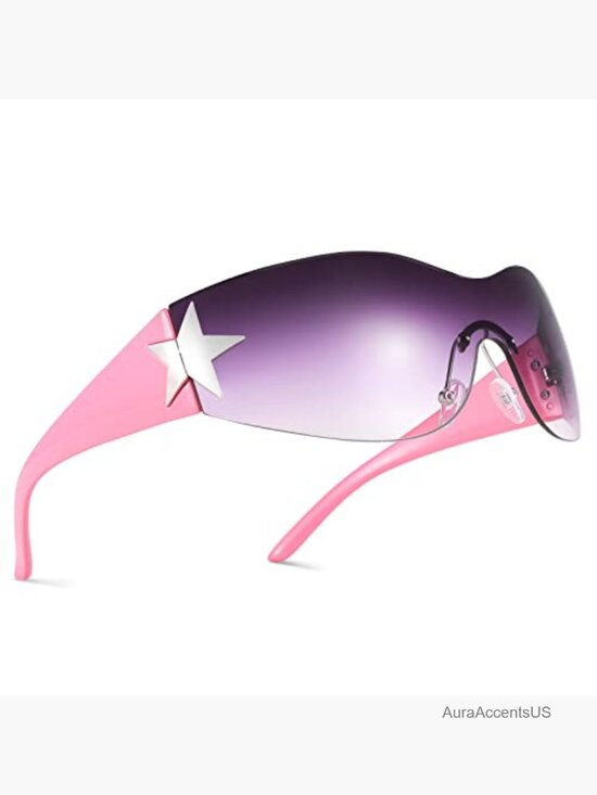Rimless Y2K Wrap Around Star Sunglasses Oversized Shield Shades Retro 2000s main image 6